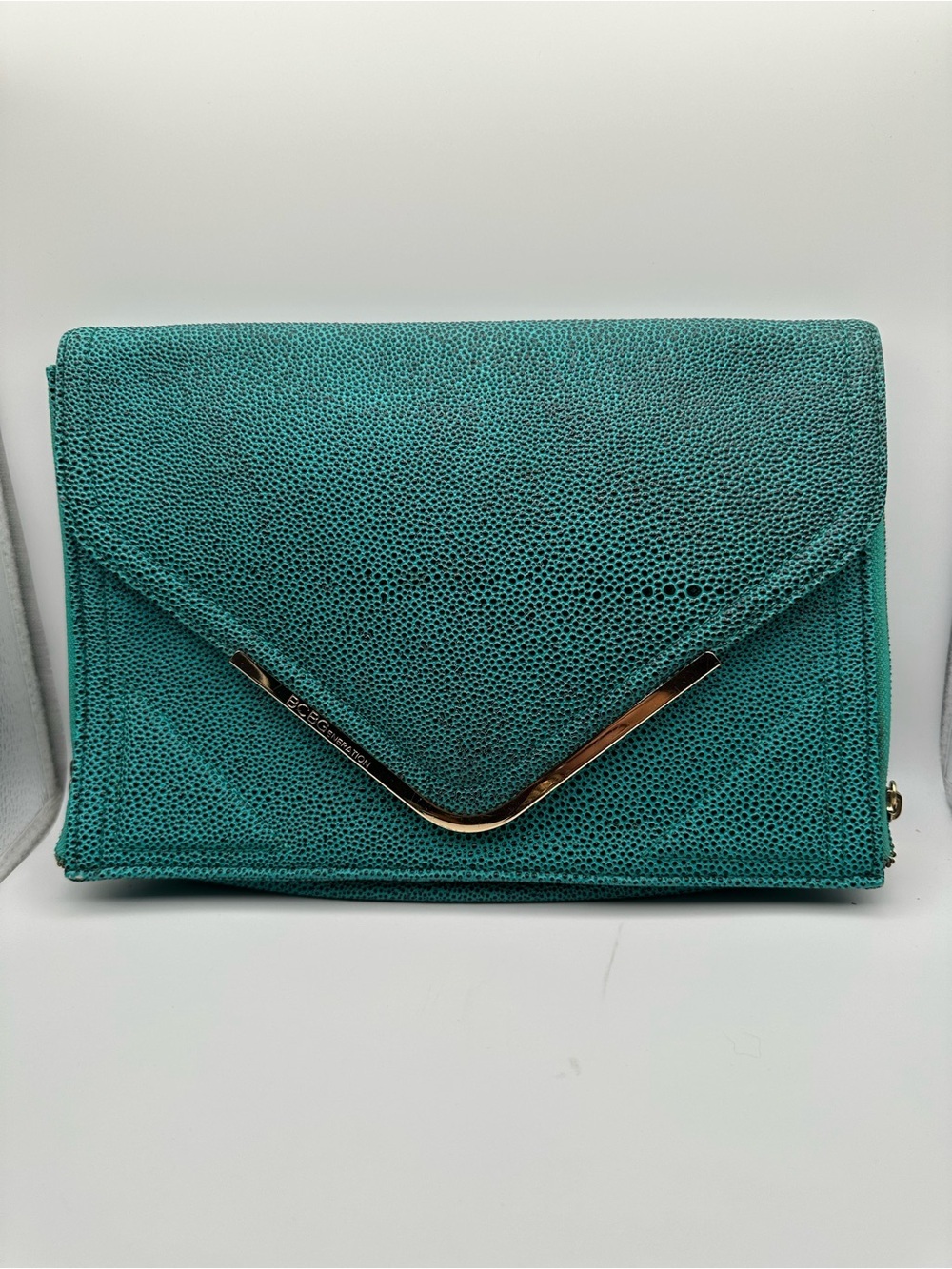 BCBGeneration Teal Faux Stingray Envelope Clutch Bag Gold Hardware